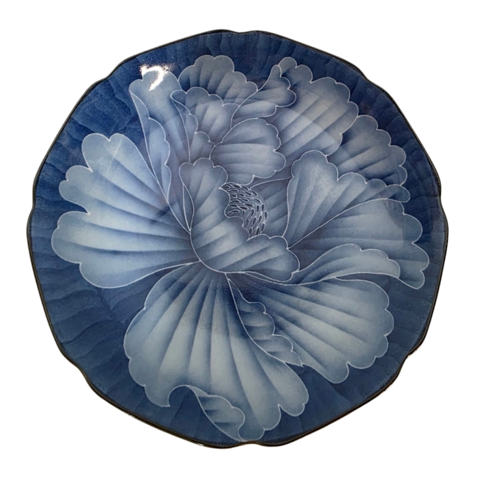Vintage Japanese Meiji Cobalt Blue And White Lotus Flower Plate/shallow Bowl